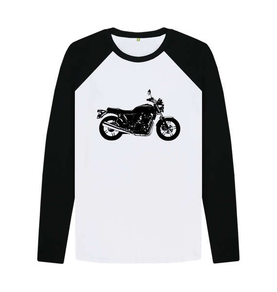 Black-White Vintage Motorbike Long-Sleeved Top